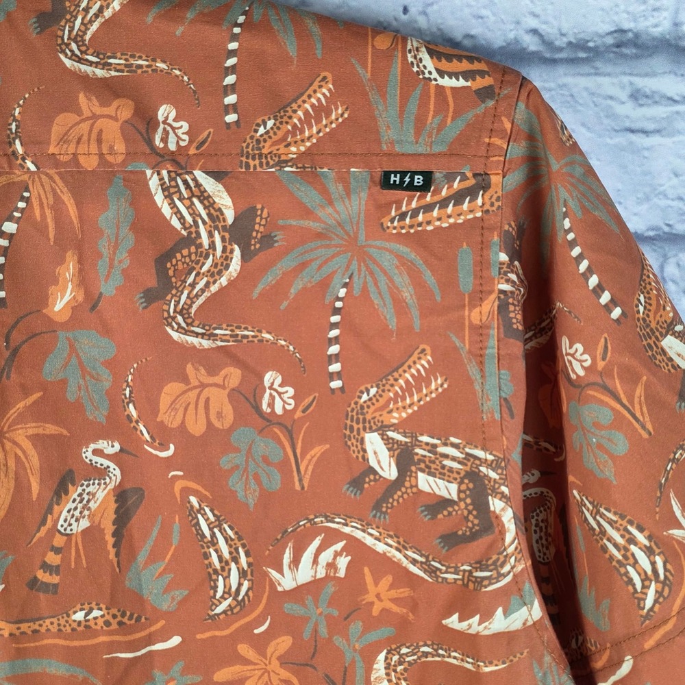 Howler Bros Men Button Down Shirt Orange Crocodile Tropical Hawaiian Sz Medium - Picture 5 of 8